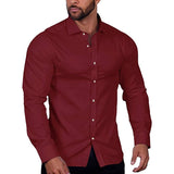 Spring Summer Solid Color Casual Shirts Men Fashion Long Sleeve Turn-down Collar Buttoned Shirt Tops Mens Leisure Clothes