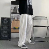 Foesce Retro Casual Straight Tube Wide Leg Pants Men's High Waist White Letter Printed Korean Loose Pants Autumn Winter Plush Pants
