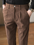 Men Vintage Winter and Autumn Corduroy Slim Casual Comfortable Dress Pants Fashion Business Brand Clothes Trousers