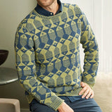 Autumn Winter Mens Tops Jumper Vintage Geometry Jacquard Long Sleeve O Neck Knitted Pullover Fashion Loose Knit Sweaters For Men