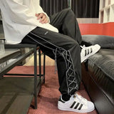 Foesce Pants Men Couple Unisex Hip Hop Summer Ins Thin Joggers All-Match Korean Style High Street Casual Side Stripe Mujer Pantalones