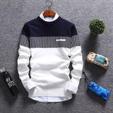 Foesce Autumn Men's Pullover Slim Fit Splicing Striped Knitted Sweaters Mens Knit Long Sleeve Brand Clothing Casual Newest High Quality