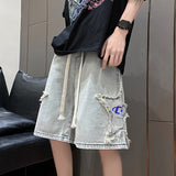 American Embroidered Denim Shorts men's summer fashion brand street straight pants worn loose ruffian handsome Capris