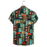 Men Short Sleeve Ethnic Style Printed Shirt Geometric Folk Pattern Floral Shirt Casual Summer Hawaiian Holiday Camisa Tops