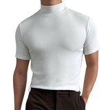 Spring Summer Men's Short Sleeve Cotton Casual Men's T-shirt High Collar Shirt Male Breathable Shirts S-3XL