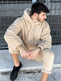Foesce Men's Hoodie Outfit Solid Fluffy Fleece Sweatshirts with Trouser Two Piece Set Fall Winter Streetwear Hooded Hoodie Suits