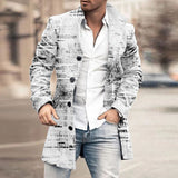 Winter Men Fashion Graphic Printing Woolen Coats Leisure Turn-down Collar Button-up Long Sleeve Jacket Mens Fall Trend Outerwear