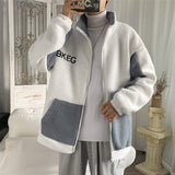 Foesce Mens Fashion Imitation Lamb Velvet Stand Collar Jacket Autumn/Winter Loose Fleece Casual Warm Cotton Clothing Men Bomber Jacket