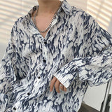 Fashion Printed Lapel Button Casual Shirt Men's Clothing Autumn New Loose Korean Tops Long Sleeve All-match Blouse