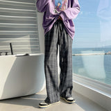 Spring Cotton Casual Pants Men Fashion Retro Oversized Plaid Pants Men Streetwear Loose Wide Leg Pants Mens Straight Trousers