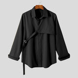 Foesce Men Casual Shirt Lapel Long Sleeve Solid Color Streetwear Fashion Irregular Shirts  Korean Leisure Men Clothing 5XL