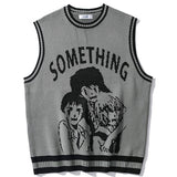 College Knitted Vest Sweaters Men Women Street Hip Hop Casual Band Cartoons Anime Pattern O-neck Sleeveless Sweaters Tops