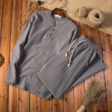 Spring Autumn Linen Suit Men's Long-sleeved Trousers Breathable Men's Casual Summer Cotton Linen Two-piece Suit