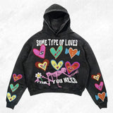 Foesce Print Harajuku Street Embroidery Y2K American Retro Comic  Loose Hooded Sweater Loose Autumn Trend Sweater Couple Jacket