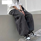 Foesce Spring Autumn Trousers y2k baggy jeans for men Wide leg Pants Pockets Elastic Waist Streetwear Loose comfortable Pants