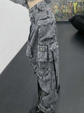 Foesce-High Street Men's Jeans Washed Denim Multi Pockets Solid Color Personalized Casual Male Pants Autumn Tide New