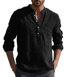 Foesce Men's Casual Cotton Linen Shirts Solid White V Neck Men Long Sleeve Shirt Button Pocket Tops Blouse Pullovers Camisas De Hombre