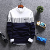 Foesce Autumn Men's Pullover Slim Fit Splicing Striped Knitted Sweaters Mens Knit Long Sleeve Brand Clothing Casual Newest High Quality