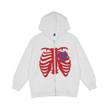 Foesce Oversized Skeleton Zip Up Hoodie Jacket Men Streetwear Gothic Foam Printing Hooded Sweatshirts Thin Unisex New Spring Autumn