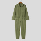 Foesce  Men Jumpsuits Lapel Solid Color Long Sleeve Pockets Streetwear Fashion Cargo Overalls With Belt  Casual Romper 5XL 7