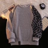Stitching Sweatshirts Men's Print Round Neck Long-sleeved T-shirts Spring Autumn New Loose Casual Pullovers Hoodie Male