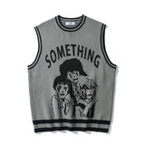 College Knitted Vest Sweaters Men Women Street Hip Hop Casual Band Cartoons Anime Pattern O-neck Sleeveless Sweaters Tops