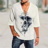 Mens Vintage  T-shirt Summer Top Casual Blouses Shirts Half Sleeve Cotton Linen Shirts Men Loose Baggy Shirt Silk Chemise Homme