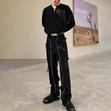 Trendy Detachable Overalls Handsome Men's Trendy Brand Street Hip-hop Straight Trousers Men's Functional Y2k Zipper Design Pants