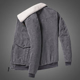 Foesce Casual Mens Solid Corduroy Jacket Wool Inner Turn-down Collar Zipper Long Sleeve Men Coats Winter Warm Thick Outerwear Fall