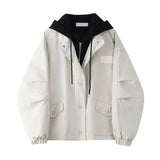Foesce Spring New Streetwear Black 2 Piece Set Harajuku Loose Hooded Single Breasted Jacket+Handsome Cargo Pants Two Piece Outfits