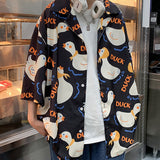 Foesce Fairy Tale Cute Duck Anime Button Up Shirt Kawaii Teenage Cool Beach Tops Oversized Loose Casual Men Women Streetwear Summer Tee