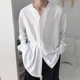 Foesce Mesh Shirt Apparel Short Bulk Shirts For Men Male Autumn Casual Loose Lrregular Shirt Collarless Long Sleeve Shirt Sleeve Shirt