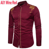 Embroidery Shirt Men Brand New Long Sleeve Mens Dress Shirts Casual Slim Fit Button Down Chemise Homme Camisetas Hombre