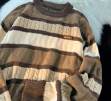 Knitted Sweater Men's Harajuku Vintage Stripe Simple Print Knitted Pullover Tops High Street Casual Fashion Streetwear