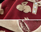 Embroidery Animal Rabbit Sweater Preppy POLO Collar Shirt Pullover Thicken Winter Y2K Tops Harajuku Red Green Kawaii Clothes