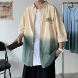 Foesce -Funny Monster Men's Shirt Short Sleeve Casual Blouses Gradients Loose Turndown Collar Male Tops Summer New Cardigan