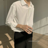Ice Silk Sexy Mens Shirts Top Quality Drape Solid Color Loose Harajuku White Longsleeve Shirt for Men Japanese Streetwear