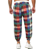 Foesce New Men Pants Casual Cotton Linen Baggy Pant Color-blocking Floral Drawstring Trousers Fashion Sweatpants Streetwear Male