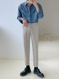Men's Korean Style Loose Long Sleeved High-quality Shirts Fashion Solid Color Lapel Collar Business Shirts Top Clothes