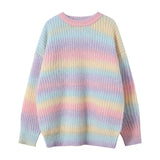 Korean Fashion High Quality Gradient Tie-dye Loose Rainbow Sweater Men Autumn New Casual Loose Striped Harajuku Sweater