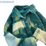 High Street Ripped Patchwork Denim Jacket Men's and Women's Clothing Spring Chic Retro Loose-Fitting Coat Casual Top Fashion