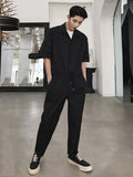 Foesce Casual Men's Short-sleeved Jumpsuit Japanese Style Waist Drawstring Design New Loose Simple Fashionable Pants