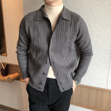 Korean Vintage Knit Cardigan Men Lapel Long Sleeved Solid Color Sweater Coat Male Spring Autumn Fashion Casual Cardigan