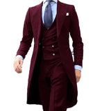 Foesce New Arrivel Long Coat Designs Chinese Red Men Suit Gentle  Tuxedo Prom Blazer Custom 3 Pieces (Jacket+Vest+Pants)
