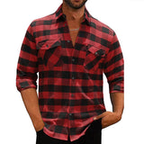 Vintage Plaid Print Shirts Mens Spring Autumn Long Sleeve Button-up Turn-down Collar Casual Tops Men Clothes Fashion Shirt