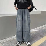 Foesce Spring Autumn Trousers y2k baggy jeans for men Wide leg Pants Pockets Elastic Waist Streetwear Loose comfortable Pants