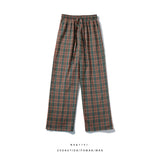 Spring Cotton Casual Pants Men Fashion Retro Oversized Plaid Pants Men Streetwear Loose Wide Leg Pants Mens Straight Trousers