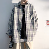 Foesce Men's Plaid Long Sleeve Shirts Art Style Autumn Korean Shirt Woman Fashion Trend Casual Oversize Shirt Quality Clothing New