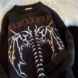 Foesce New Hip Hop Streetwear Knitted Sweater men Gothic Letter Bat Skeleton Print Pullover autumn Harajuku Cotton sweater women