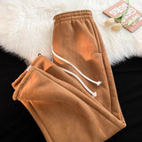 Winter Thick Suede Pants Men Warm Fashion 3-color Thicken Lambhair Pants Men Streetwear Loose Straight Pants Mens Trousers M-2XL